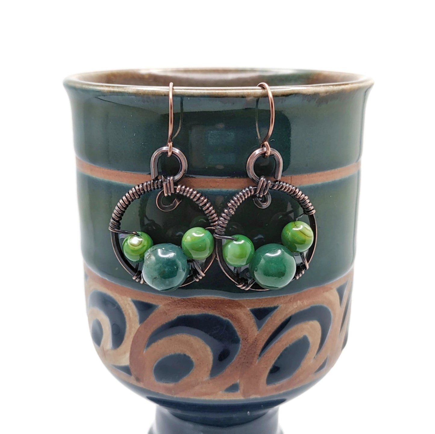 Oxidized Copper Earrings with Mother of Pearl and Agate