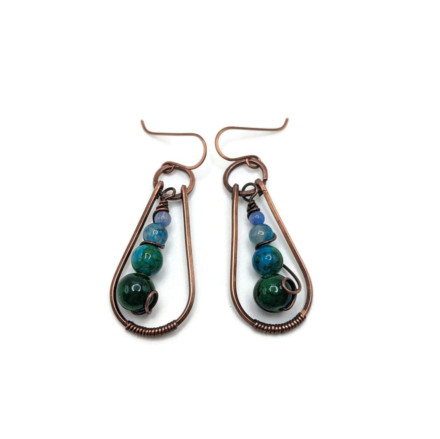 Green and Blue Dangle Drop Teardrop Earrings