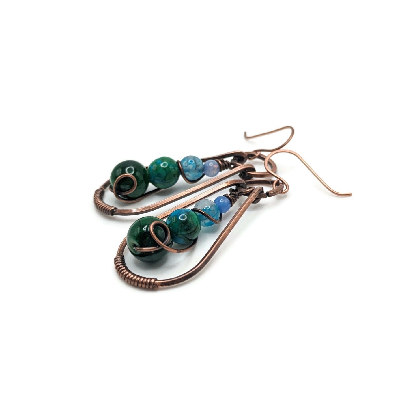 Green and Blue Dangle Drop Teardrop Earrings