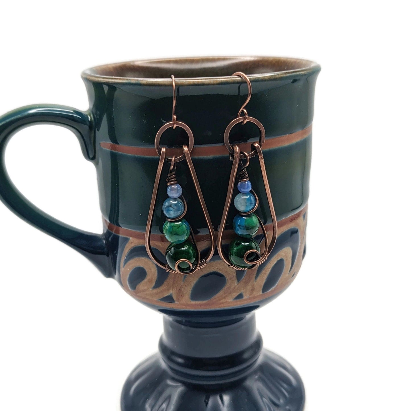 Green and Blue Dangle Drop Teardrop Earrings