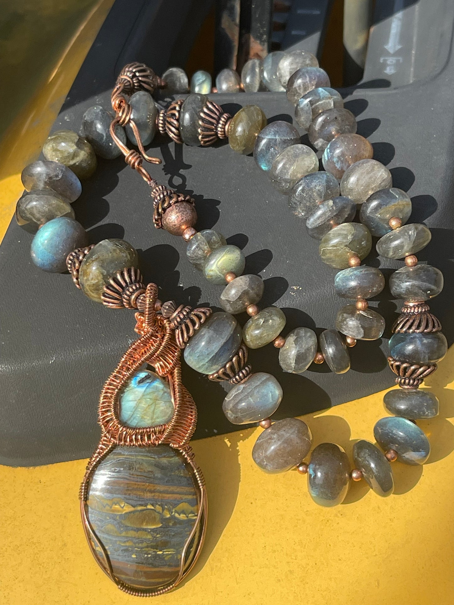 Road to Civilization Labradorite & Tiger Iron Copper Wrapped Statement Necklace