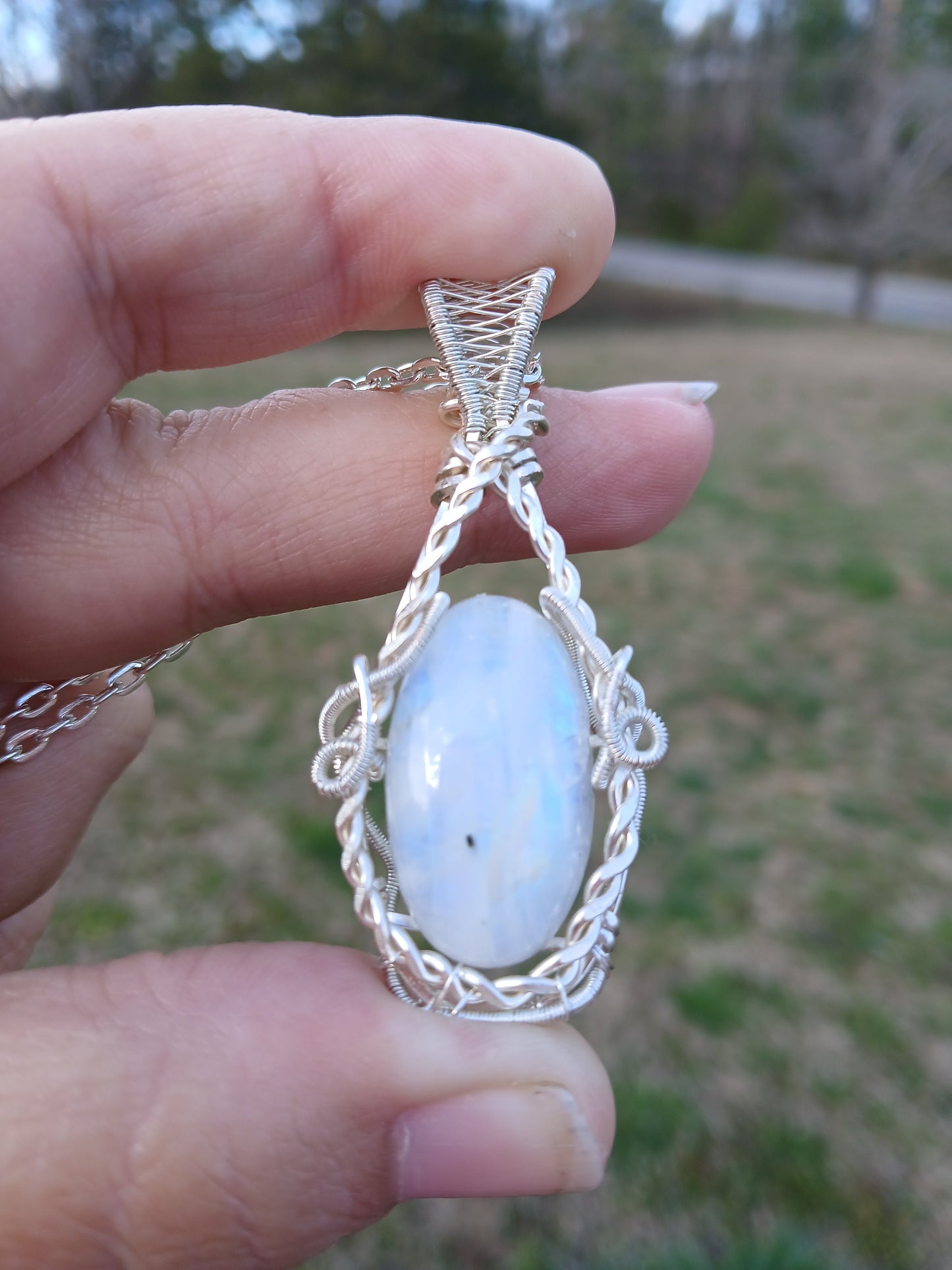 Rainbow From Heaven, Rainbow Moonstone Wire Wrapped Pendant