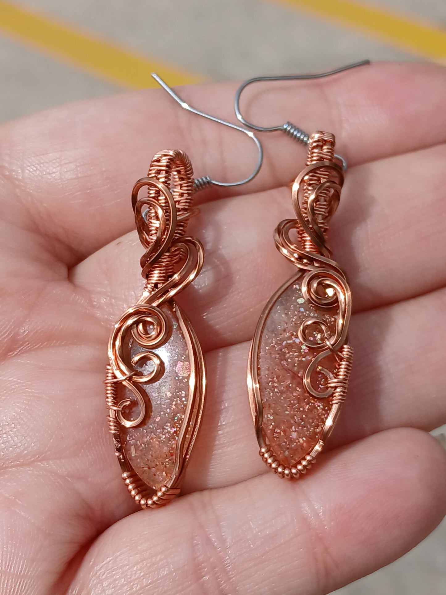 Sunstone and Copper Earrings