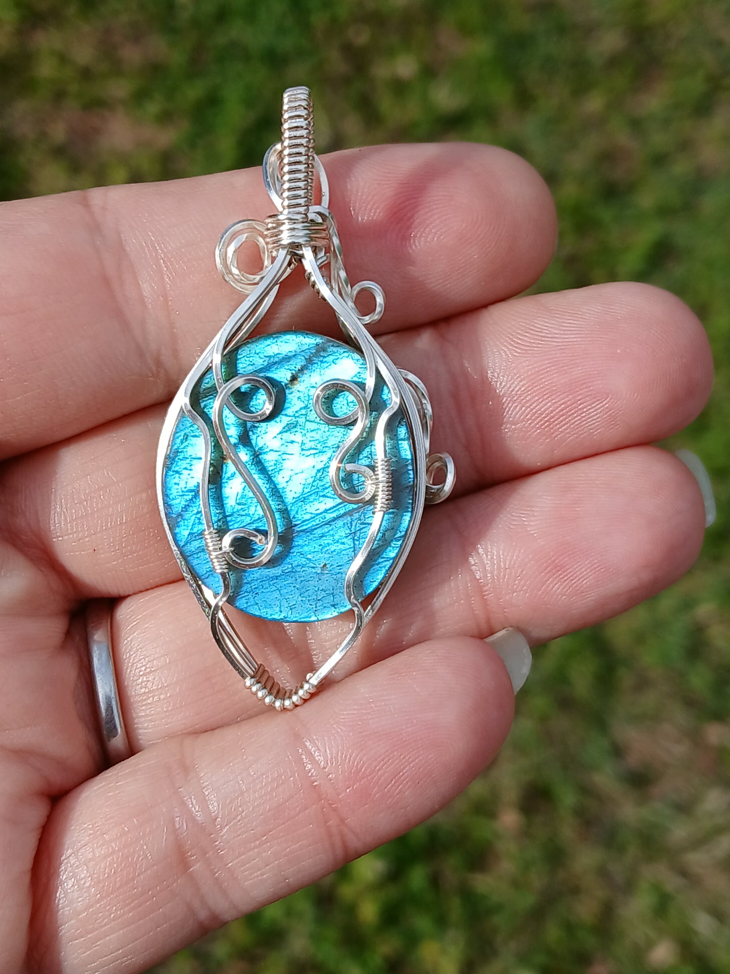 The Beastly Rose, Rose Carved Labradorite Silver Wrapped Pendant