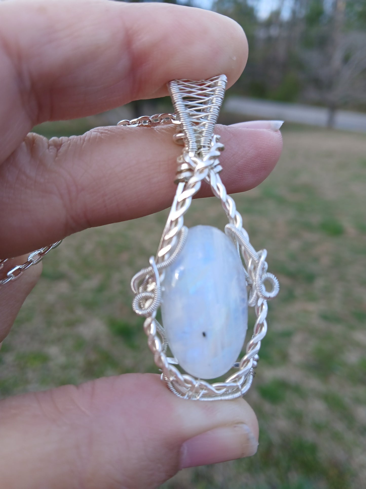 Rainbow From Heaven, Rainbow Moonstone Wire Wrapped Pendant