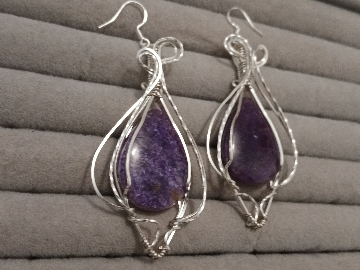 Charoite Silver Drop Earrings