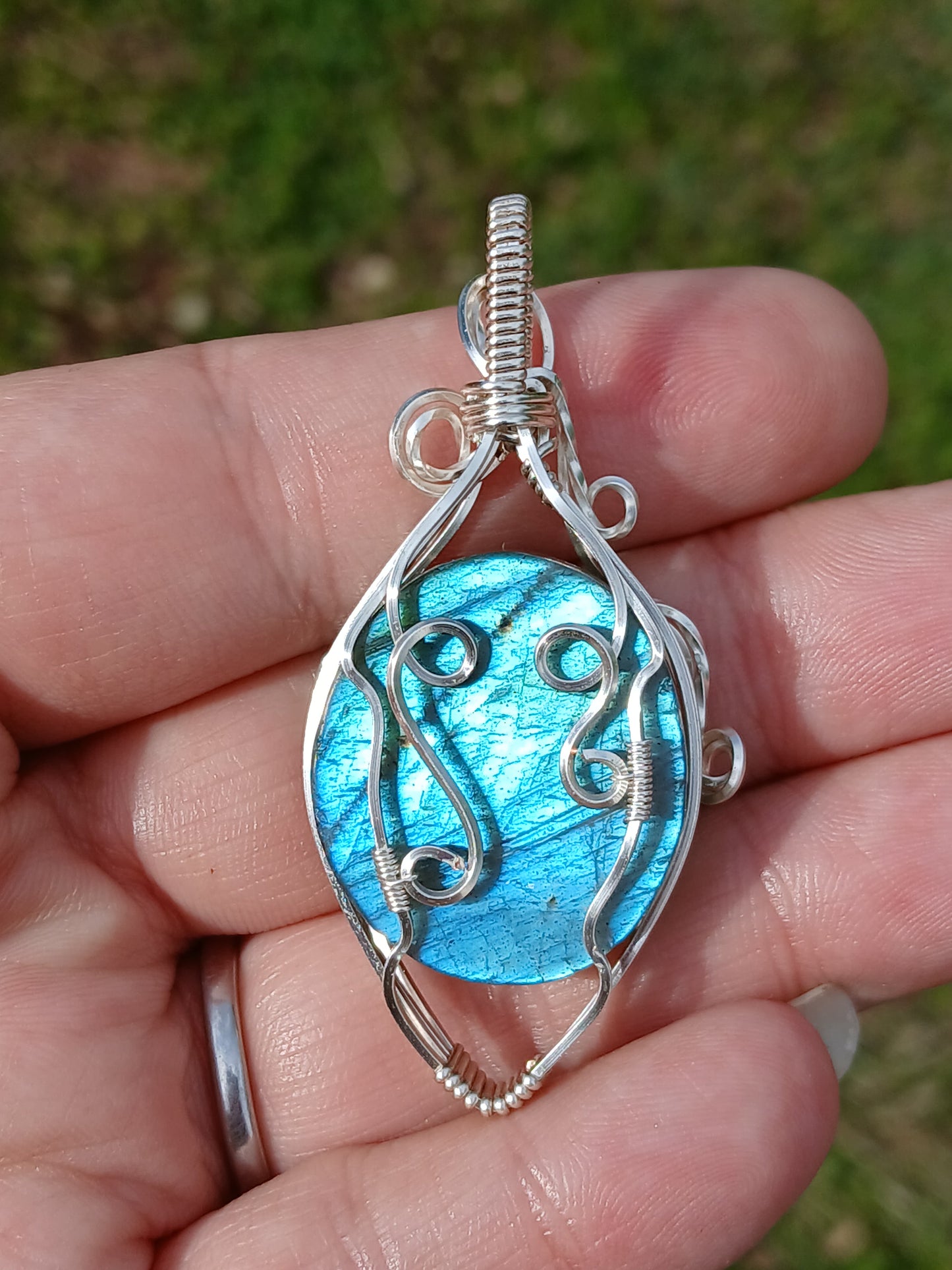 The Beastly Rose, Rose Carved Labradorite Silver Wrapped Pendant