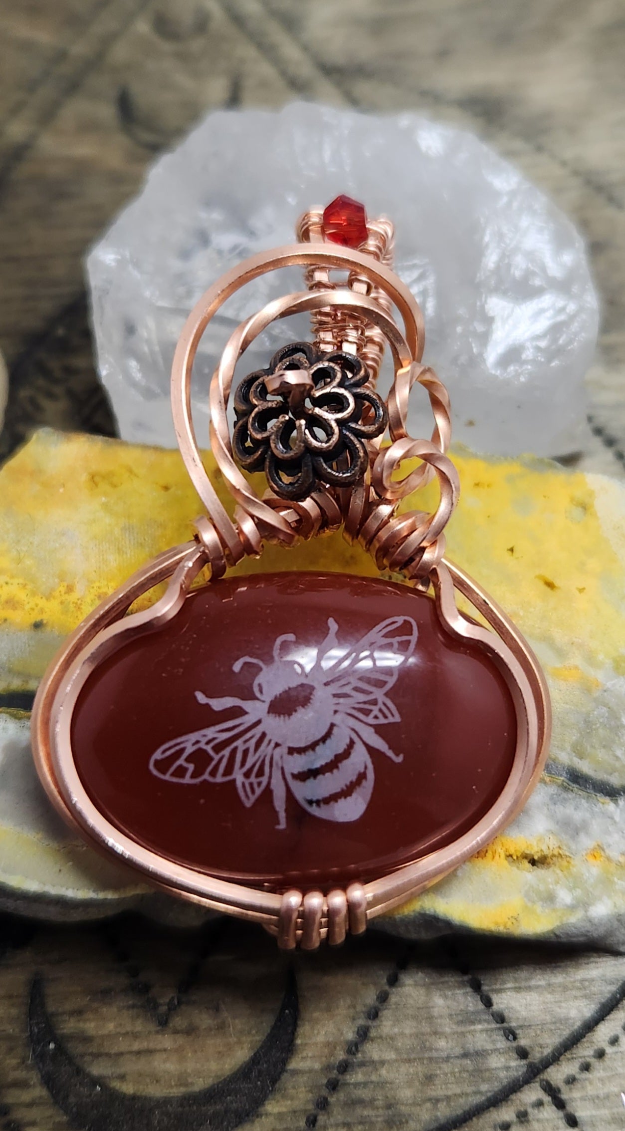 Carnelian bee pendant