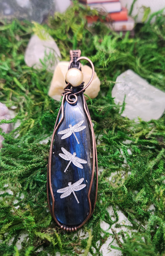 Labradorite dragonfly pendant