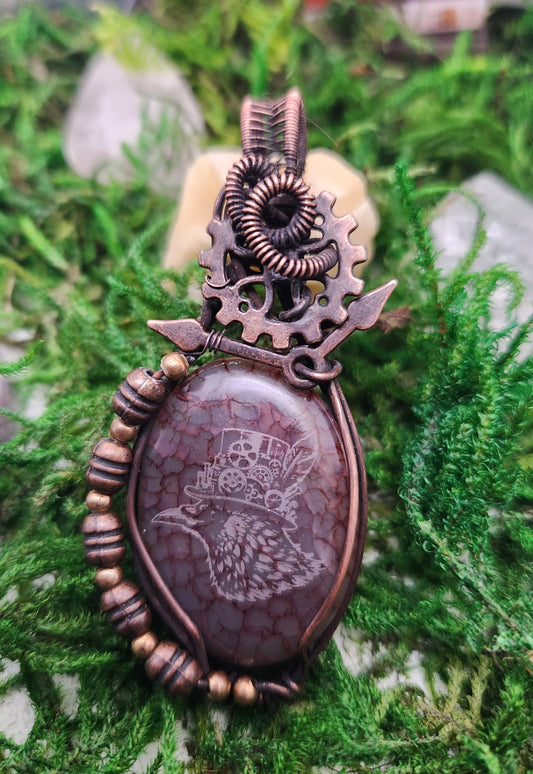 Agate (dyed) steampunk pendant.