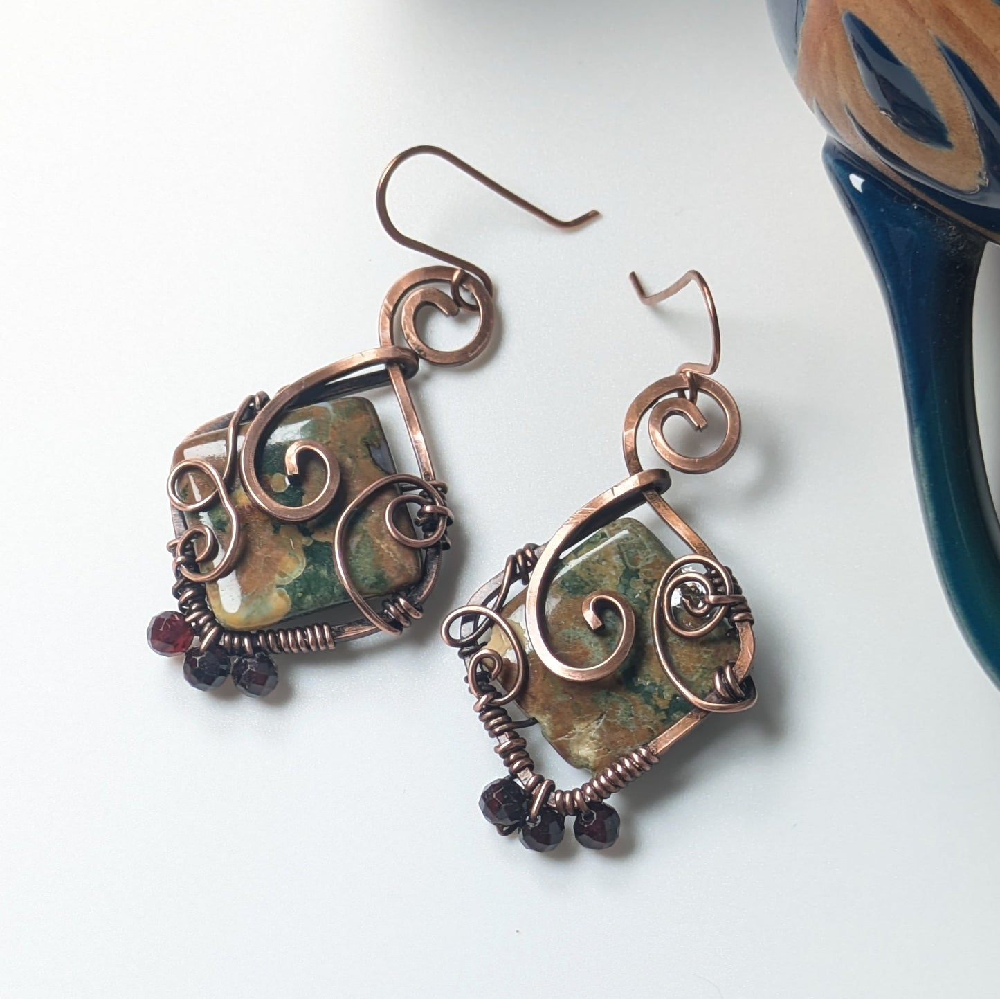 Forest Jasper Earrings with Garnet