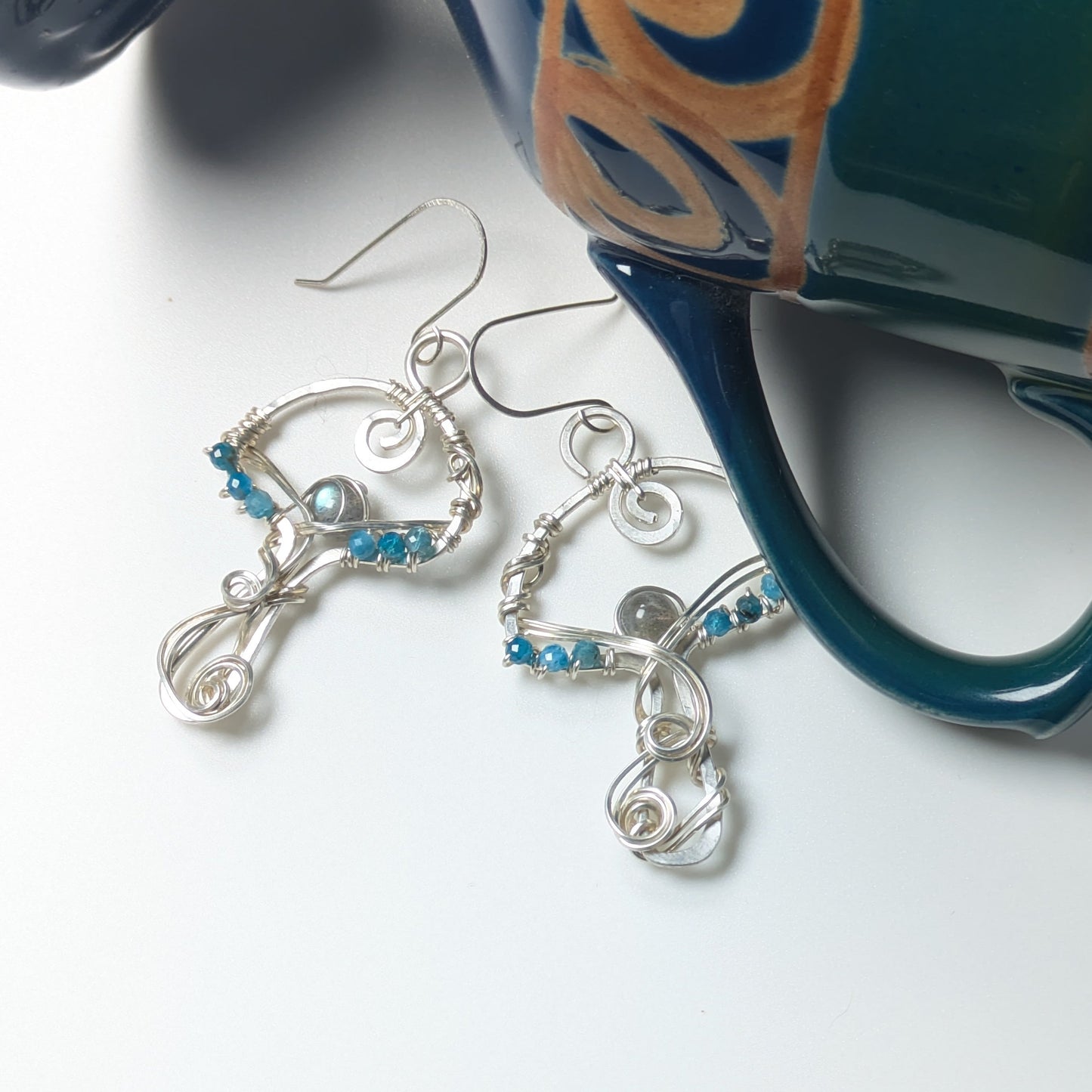 Silver Mushroom Earrings with Apatite