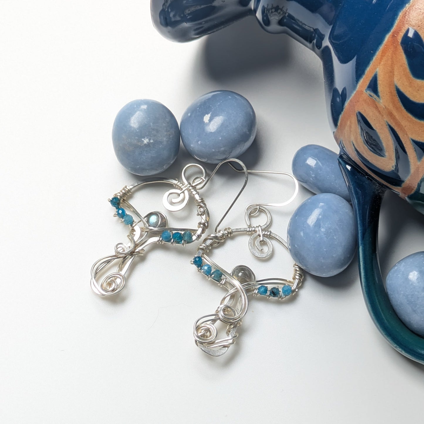 Silver Mushroom Earrings with Apatite