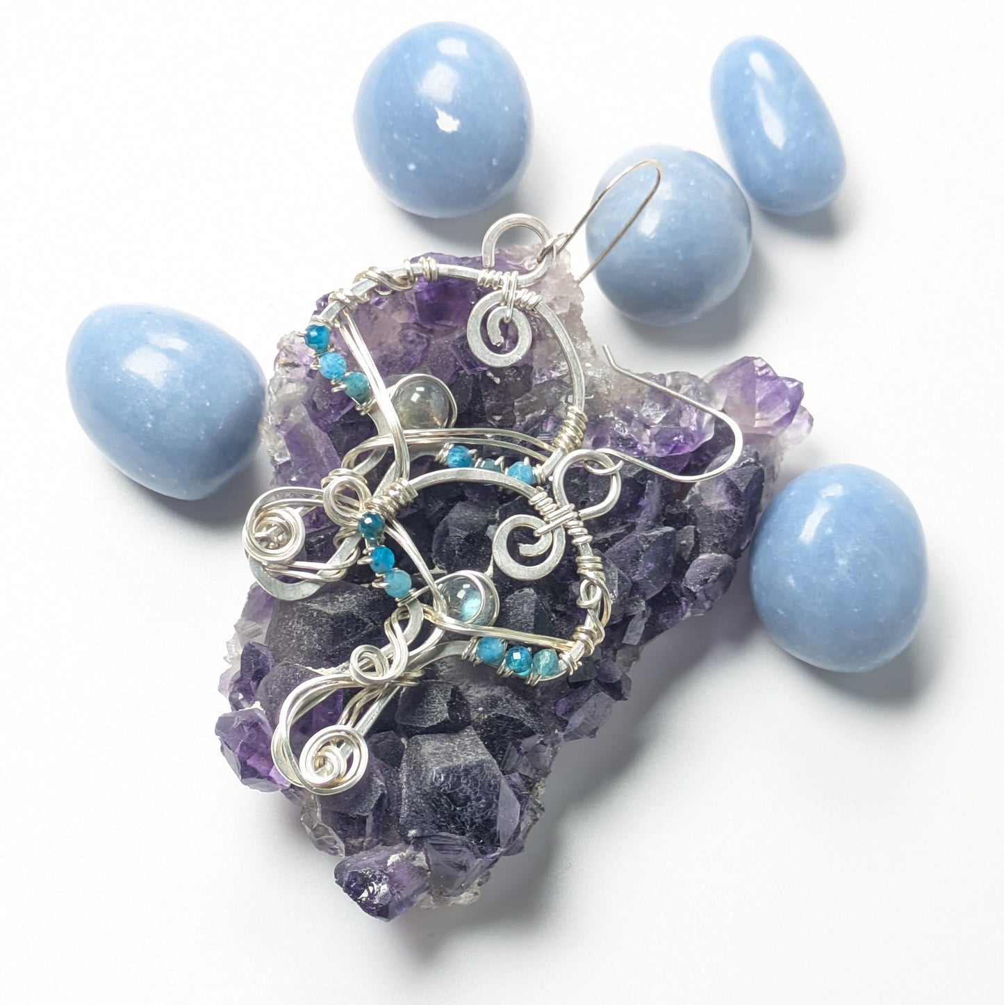 Silver Mushroom Earrings with Apatite