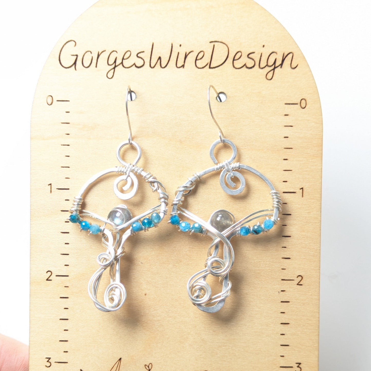 Silver Mushroom Earrings with Apatite