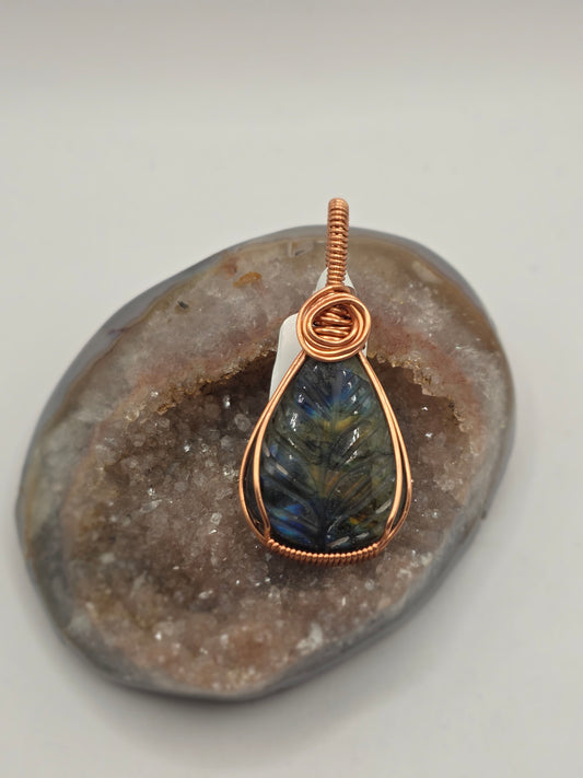 Labradorite Carved Leaf Pendant