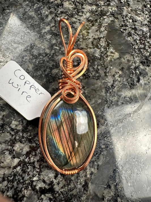 Pendant-Rainbow Labradorite hand wrapped in copper wire