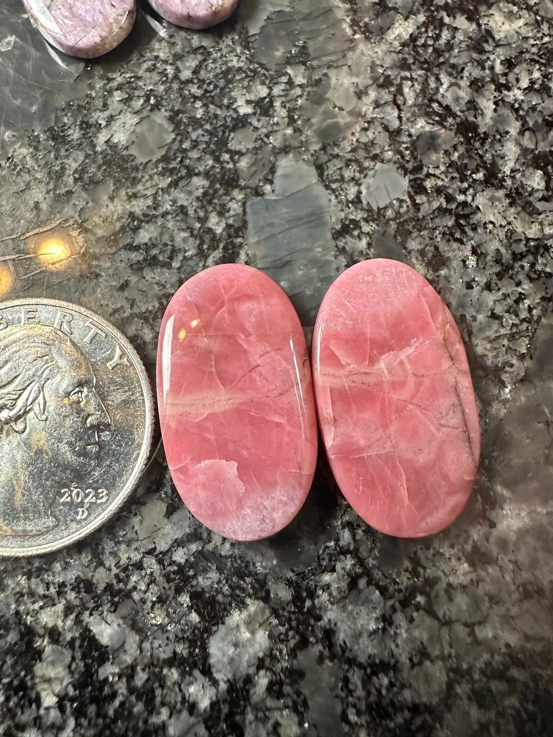 Rhodochrosite earring pair cabochon crystal