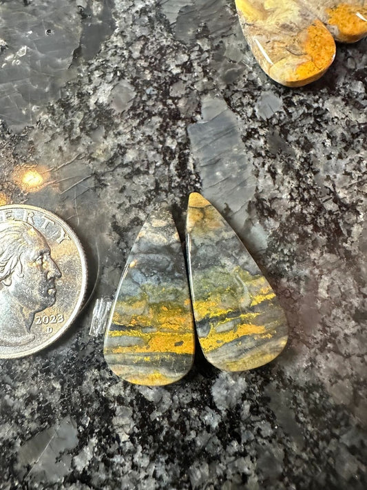 Bumblebee Jasper earring pair cabochons for wire wrapping DIY jewelry making