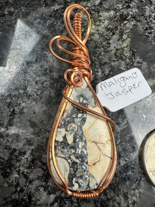 Pendant-Maligano Jasper hand wrapped in copper wire