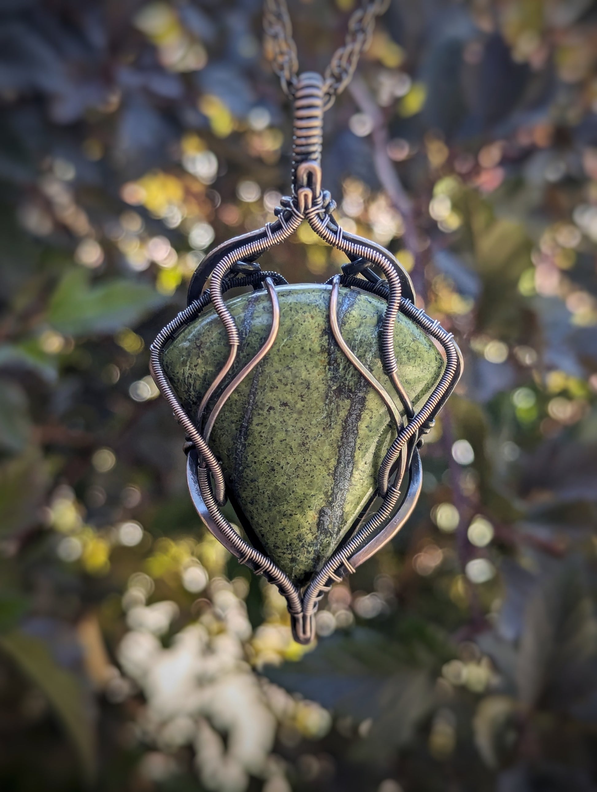 Chunky Serpentine Wire Wrapped Necklace