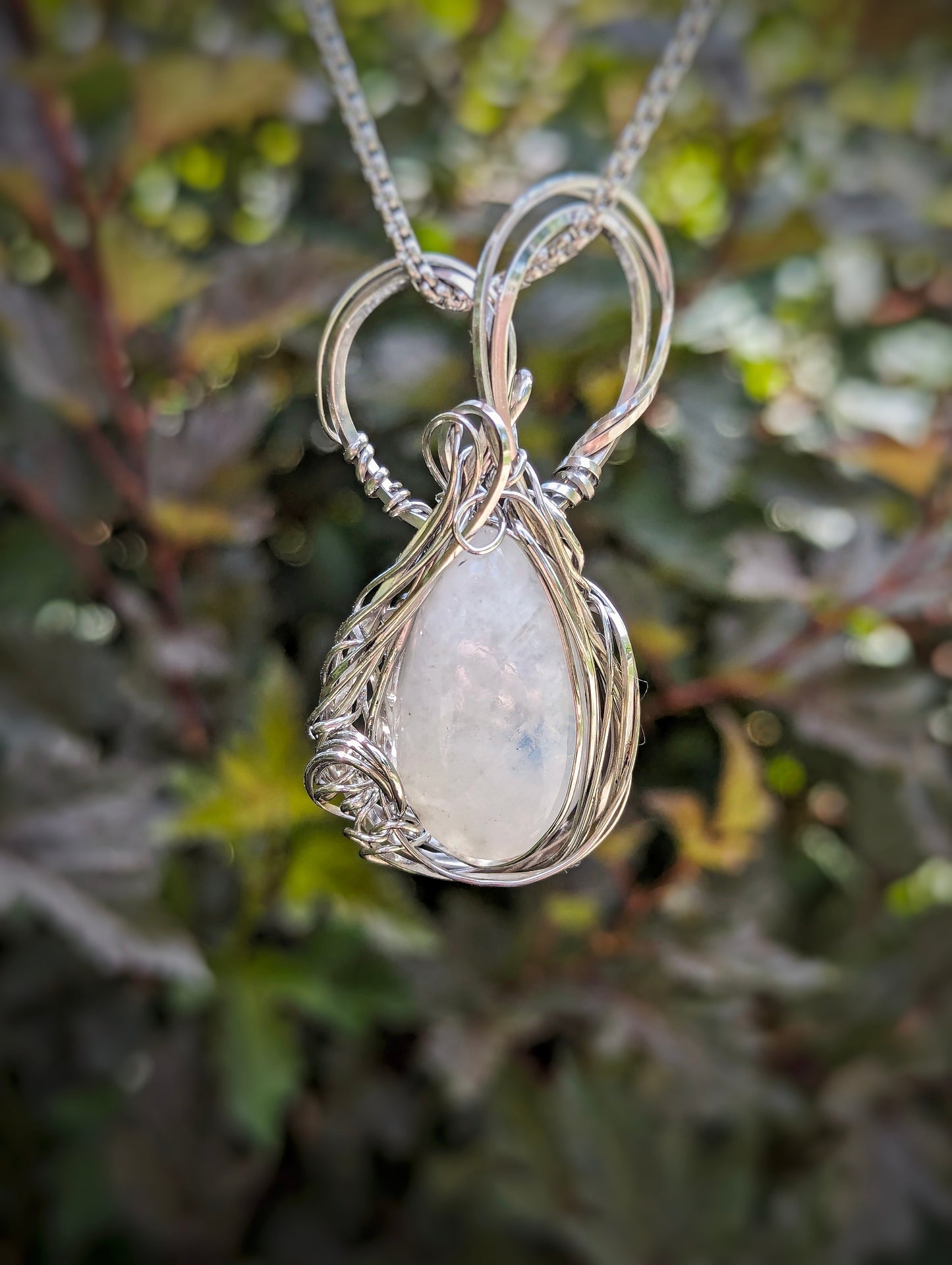 Rainbow Moonstone Wire Wrapped Pendant