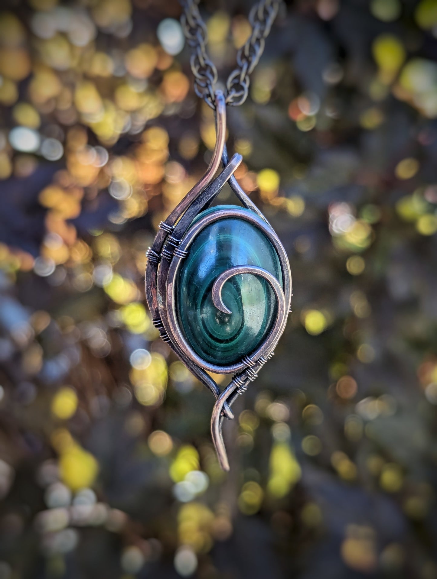 Malachite Copper Wire Wrapped Necklace