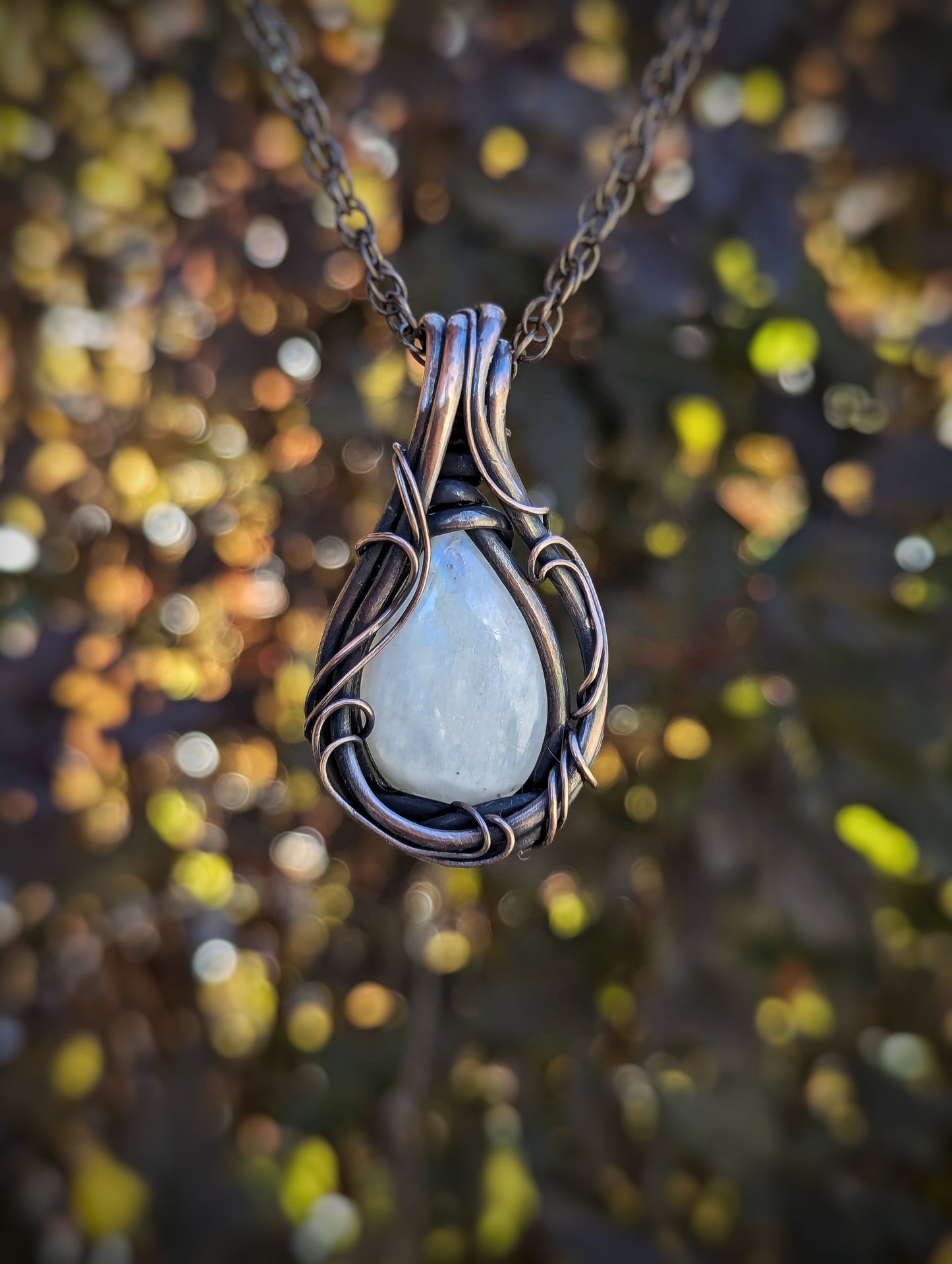 Rainbow Moonstone Wire Wrapped Necklace