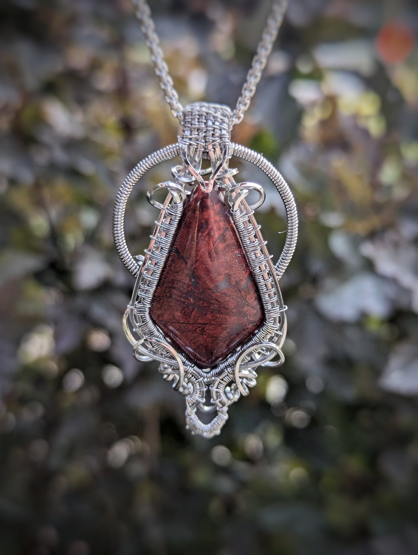 Brecciated Jasper and Stainless Steel Wire Wrapped Pendant