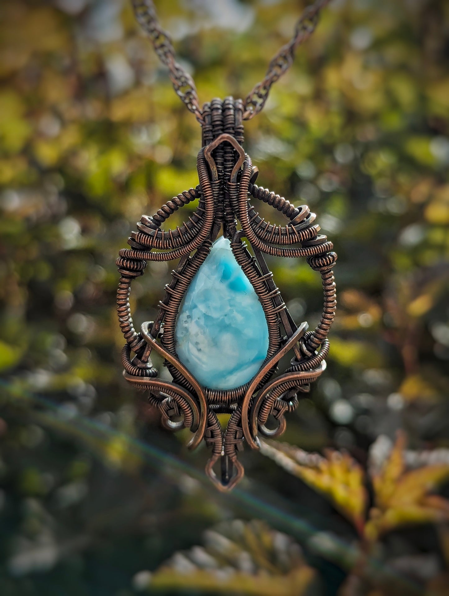 Symmetrical Larimar Wire Wrapped Pendant