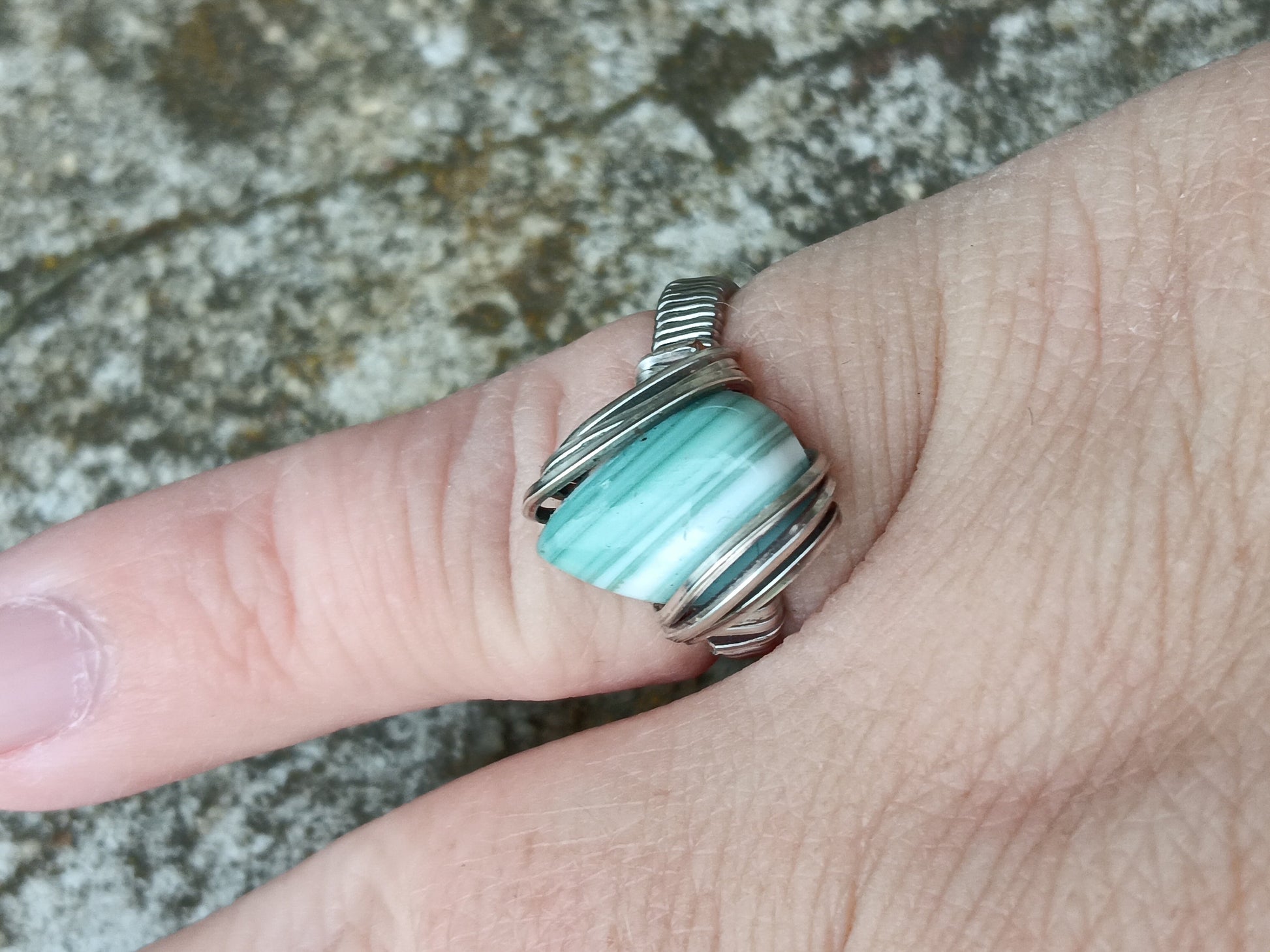 Dione ring,  Saturn Chalcedony Titanium Wire Ring size 6