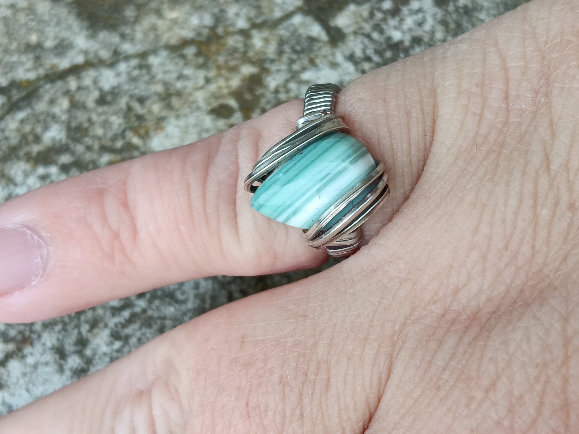 Dione ring,  Saturn Chalcedony Titanium Wire Ring size 6