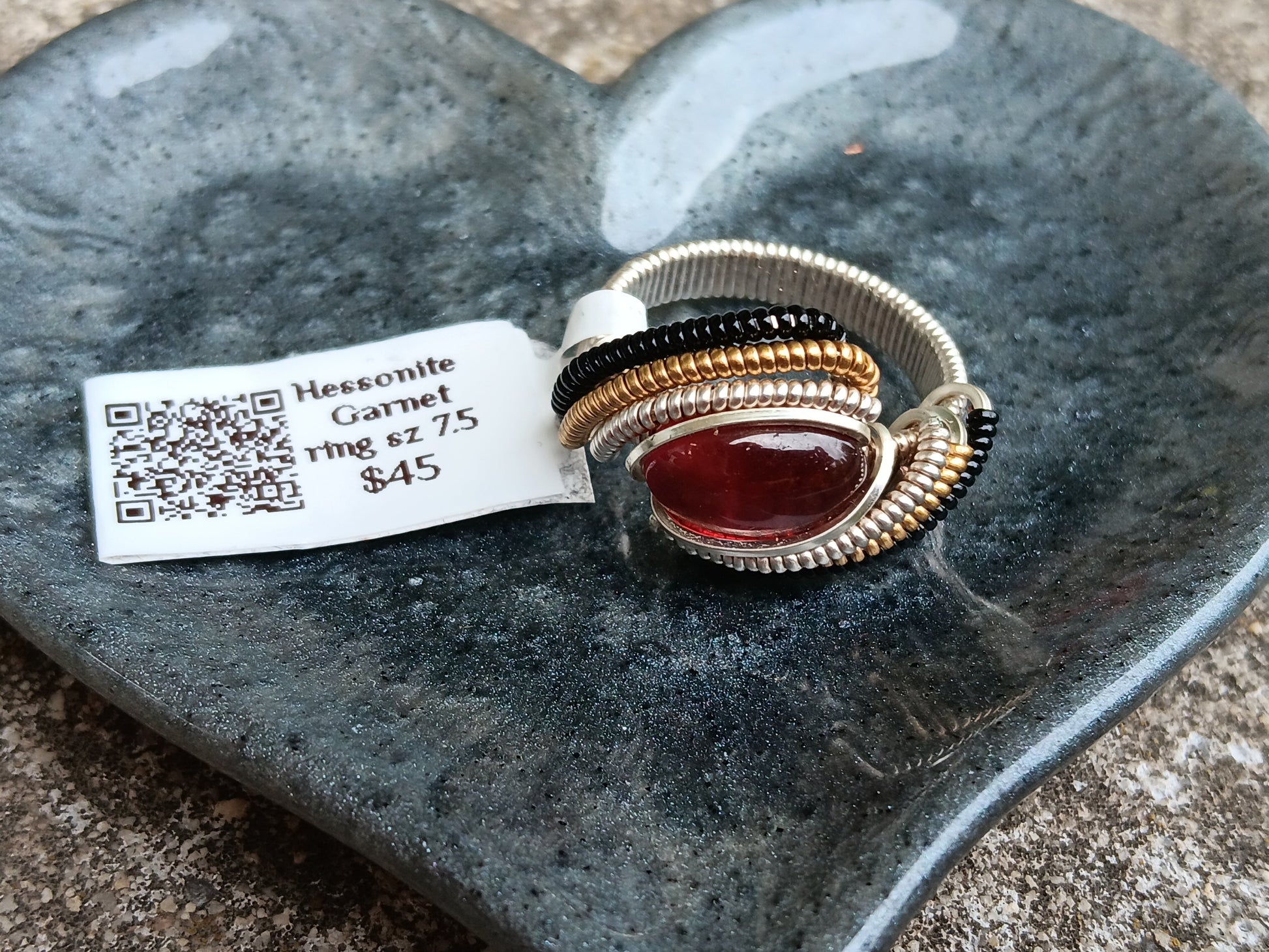 Harriet ring, Hessonite Garnet Mixed Metals Wire Ring size 7.5