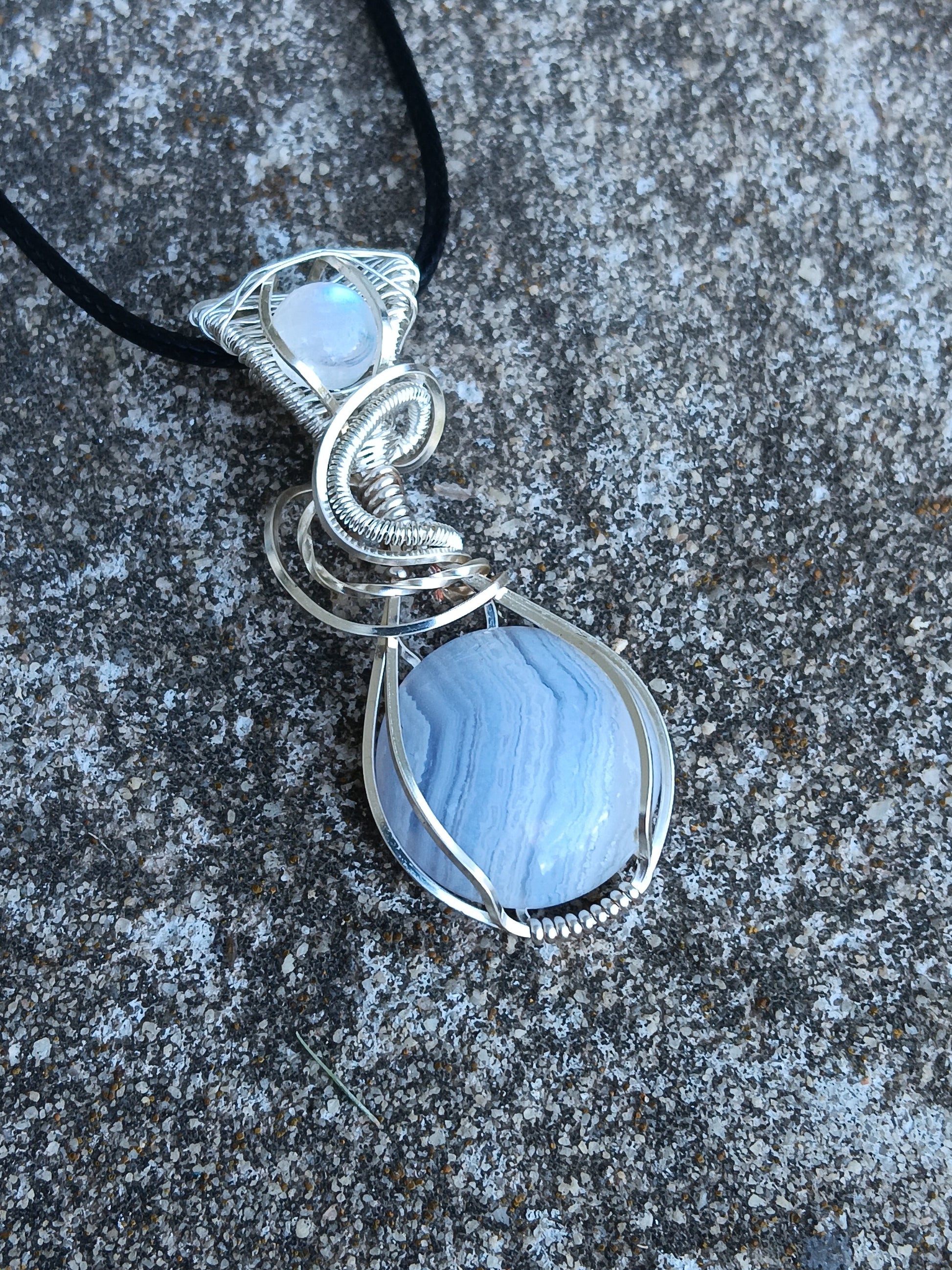 Blue Lace Agate with Moonstone Pendant