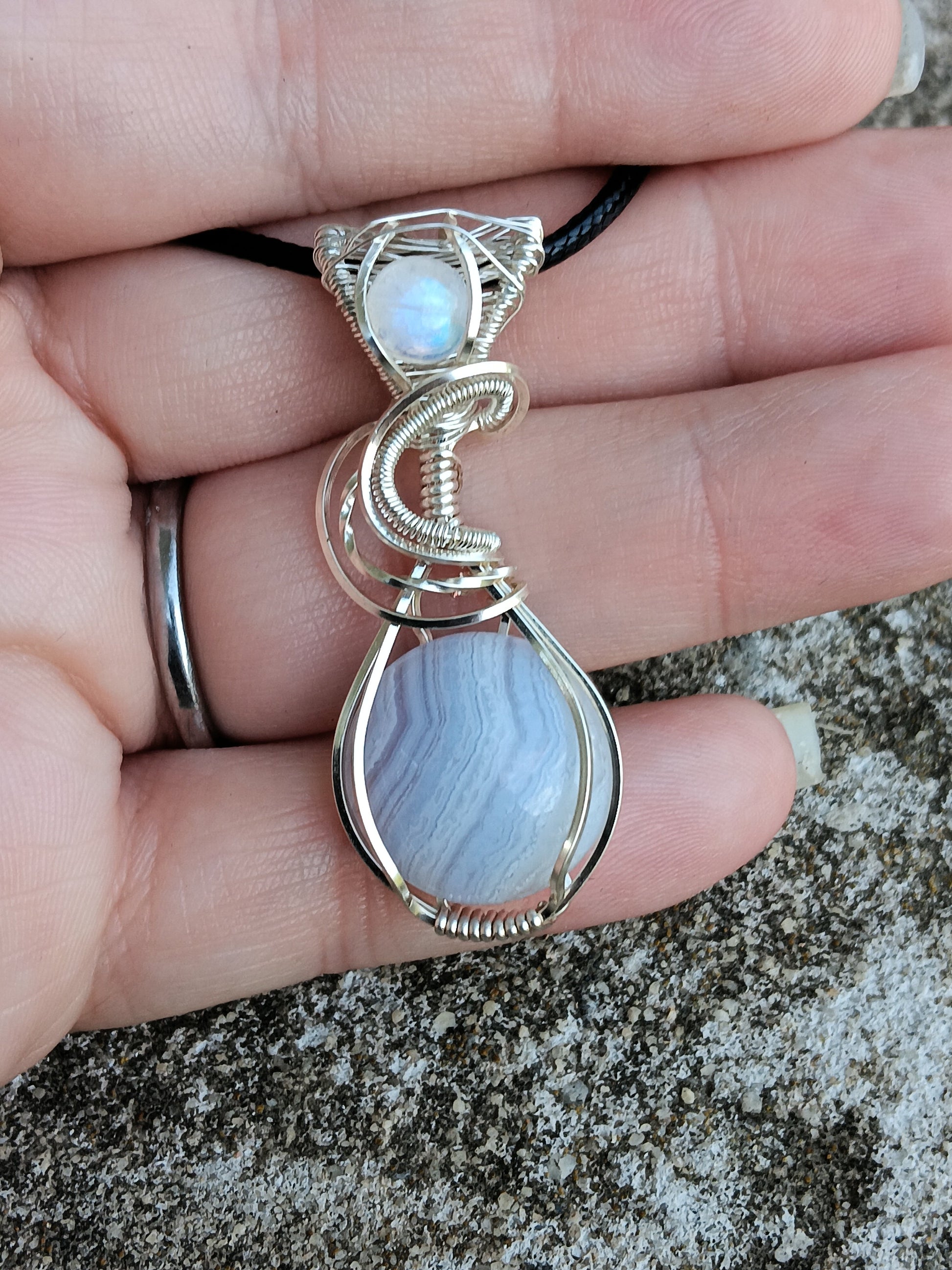 Blue Lace Agate with Moonstone Pendant