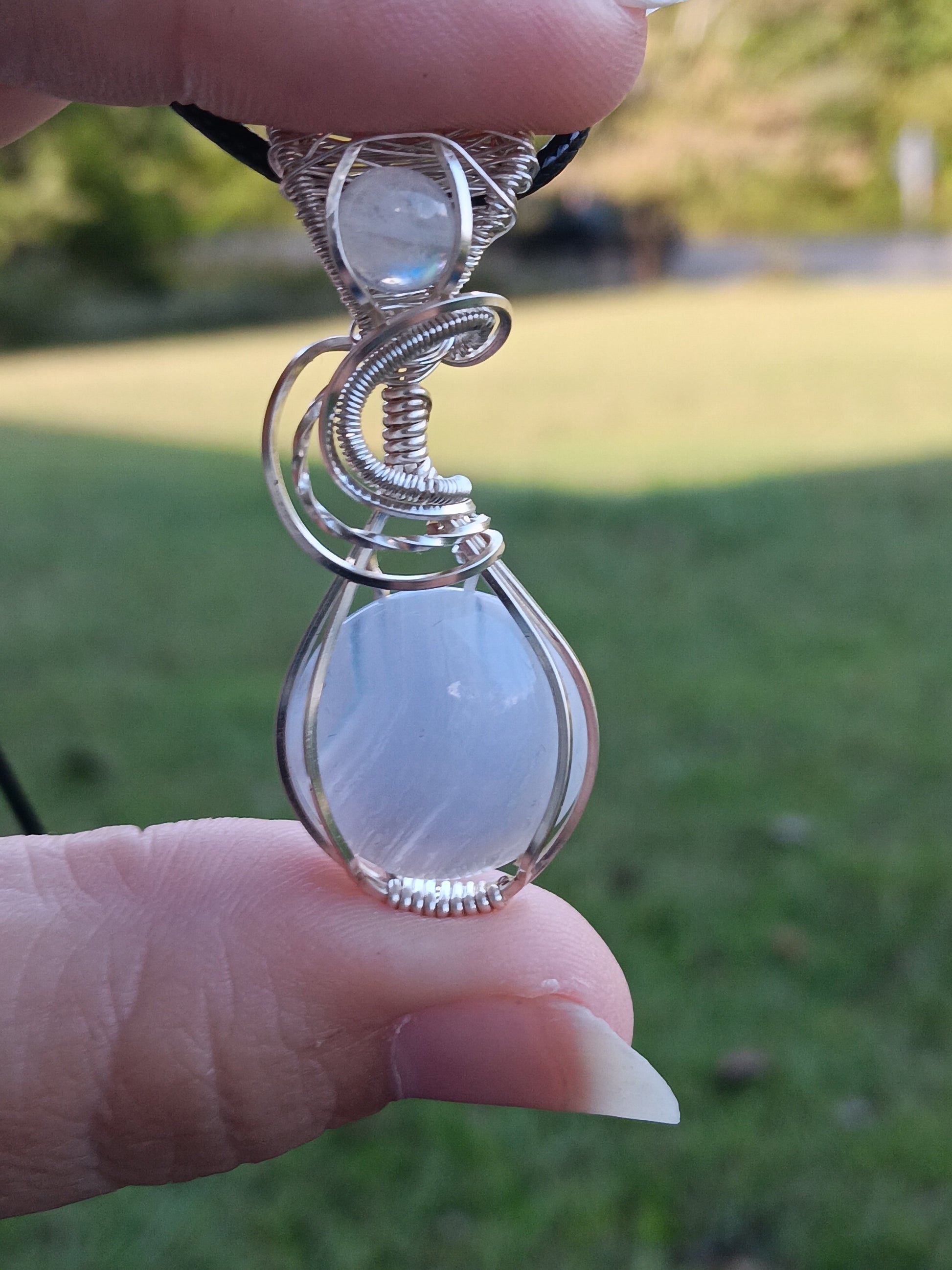 Blue Lace Agate with Moonstone Pendant