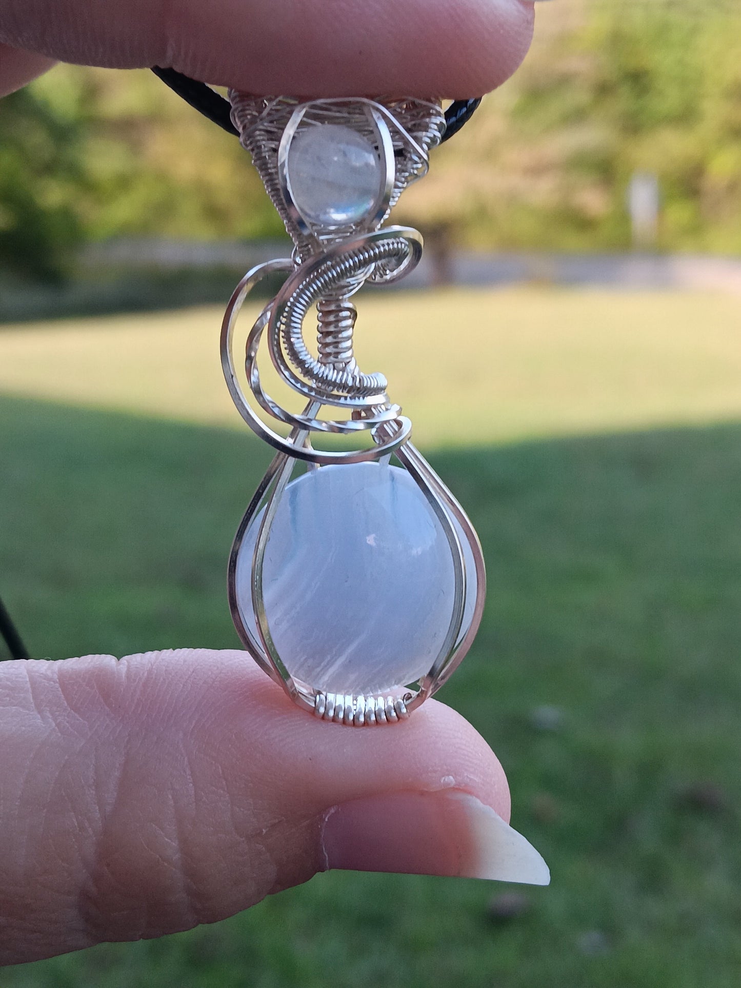 Blue Lace Agate with Moonstone Pendant