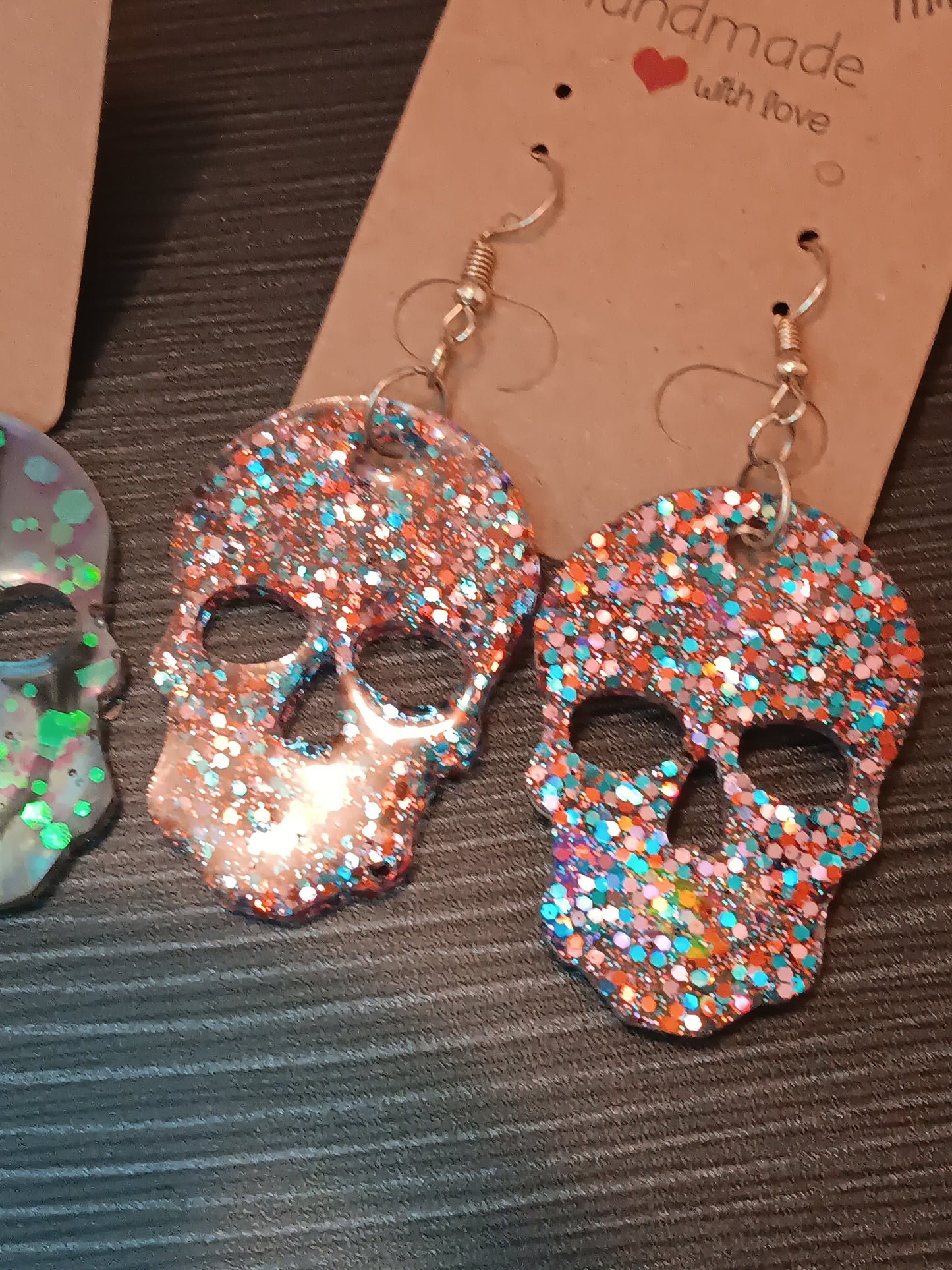 Resin Holographic Skull Earrings