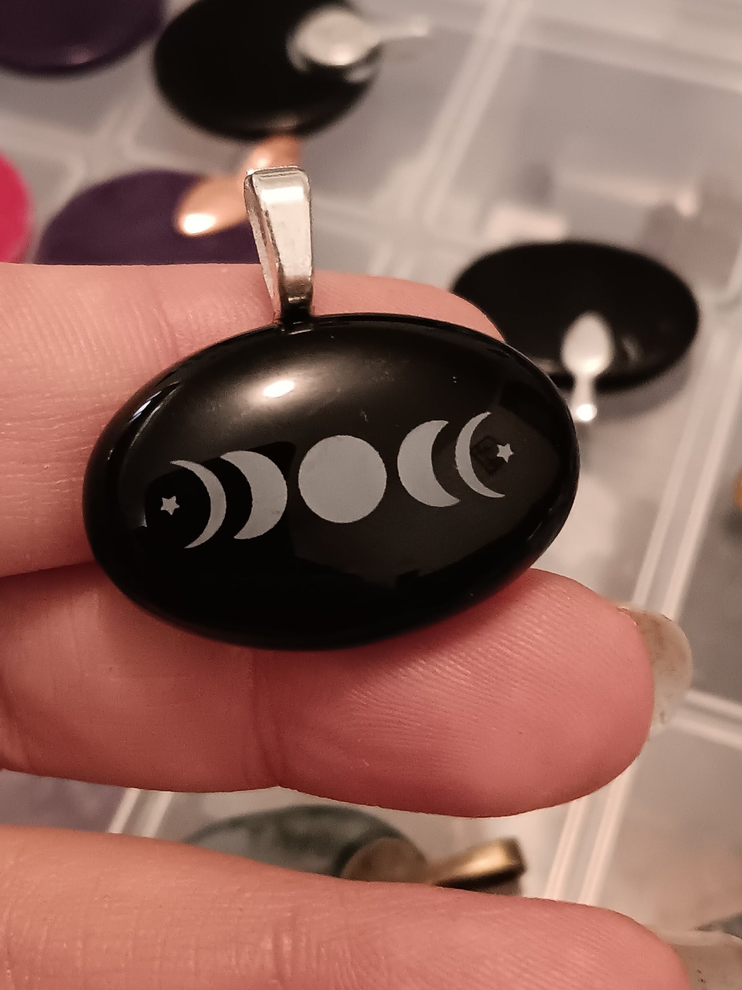 Black Onyx Moon Phase Simple Bail Pendant