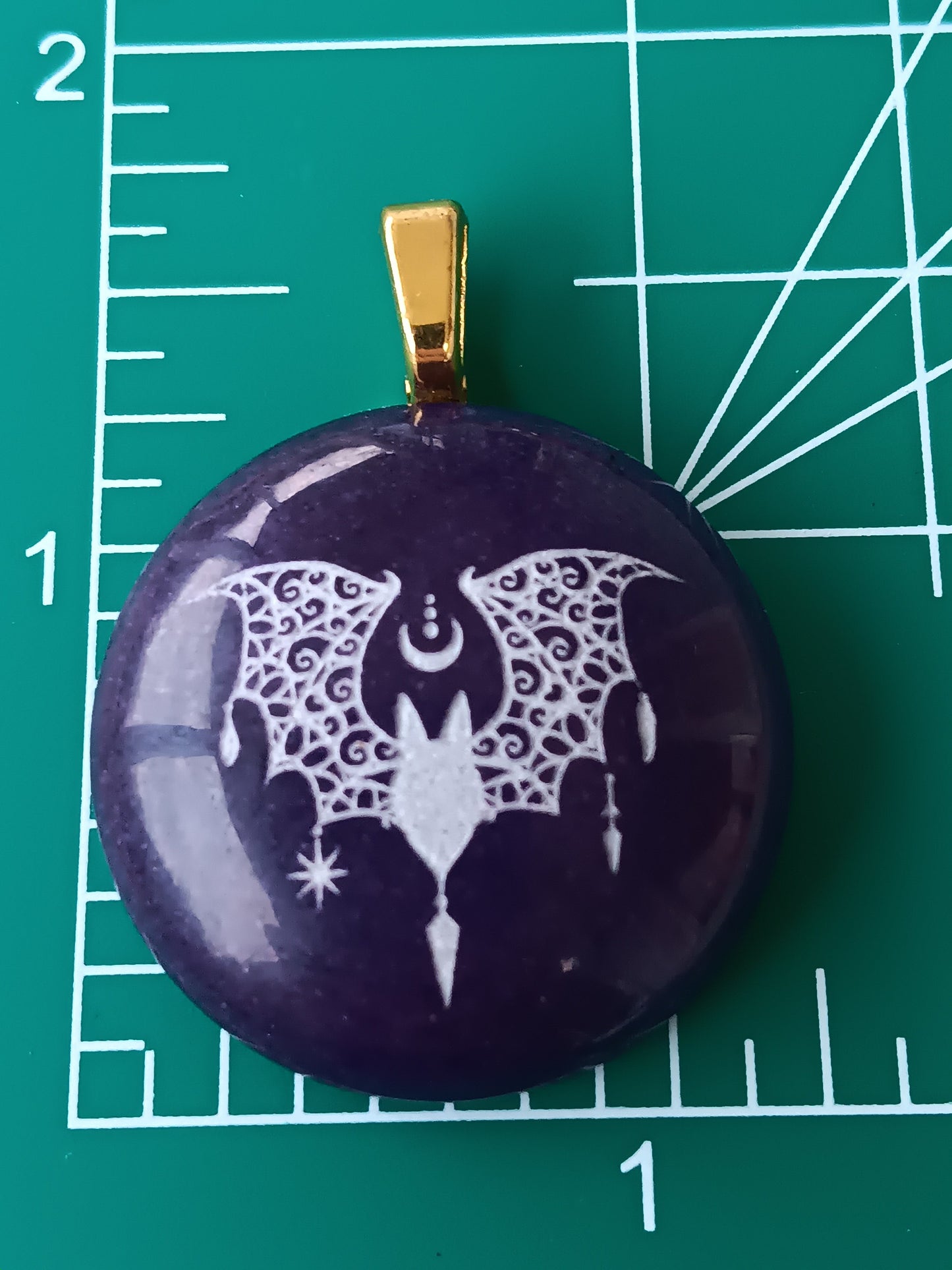 Purple Onyx Bat Engraved Simple Bail Pendant