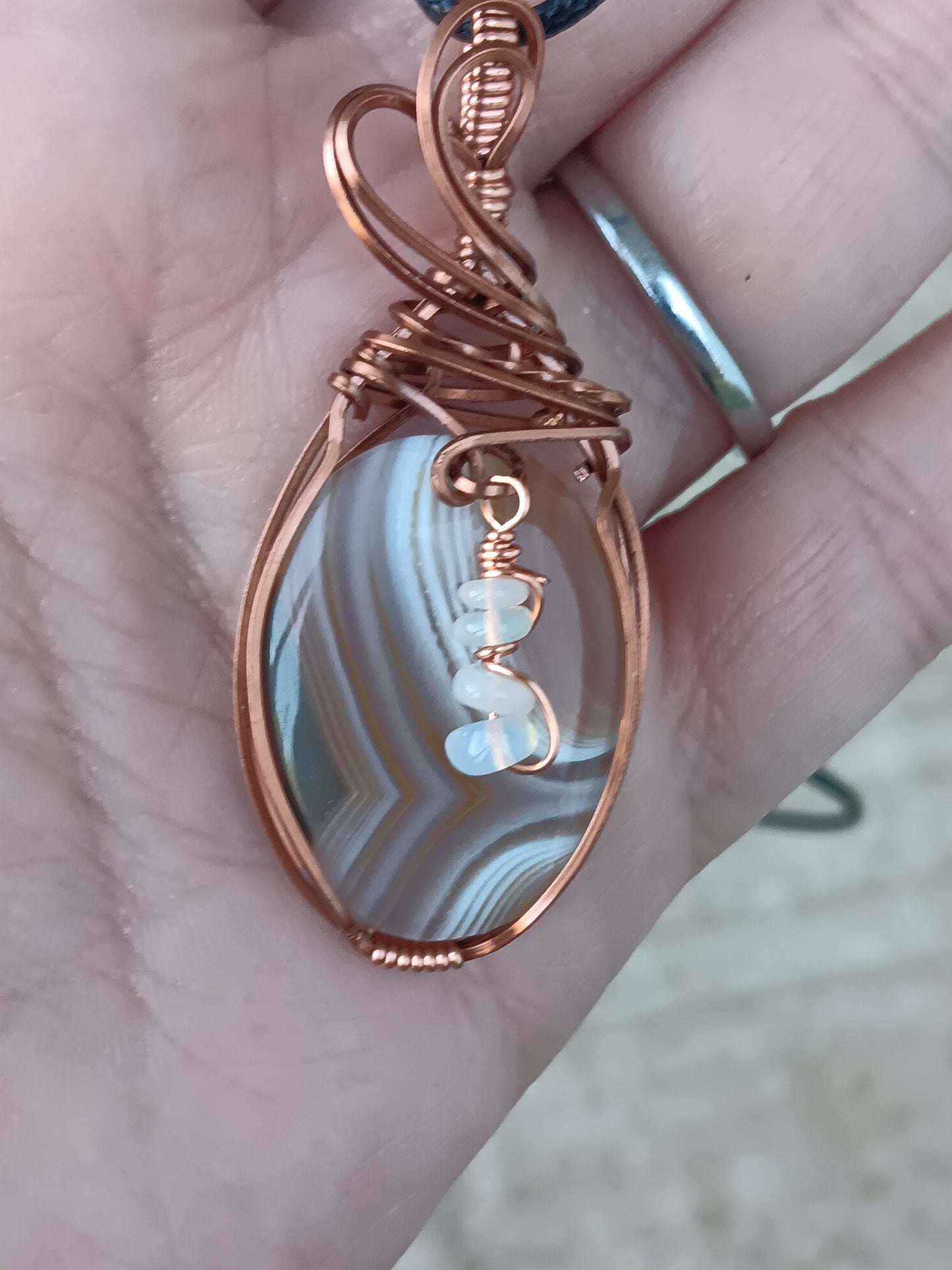 Botswanna Agate w/ Ethiopian Opal Dangle Pendant