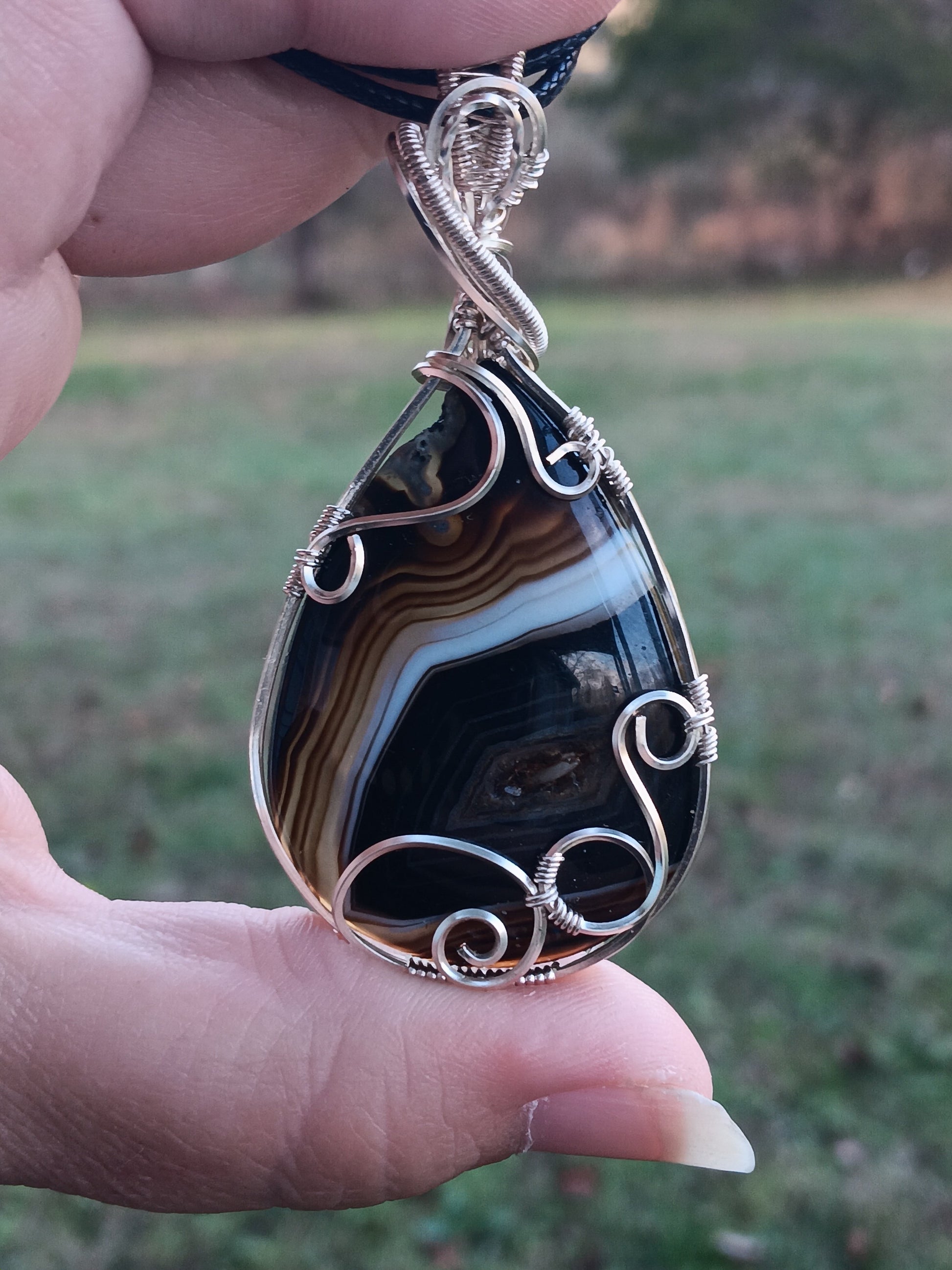 Black Banded Agate Pendant