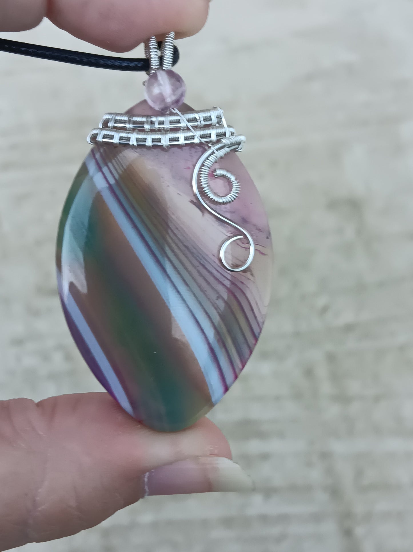 Dragon Vein Agate w/ Fluorite Bead Pendant