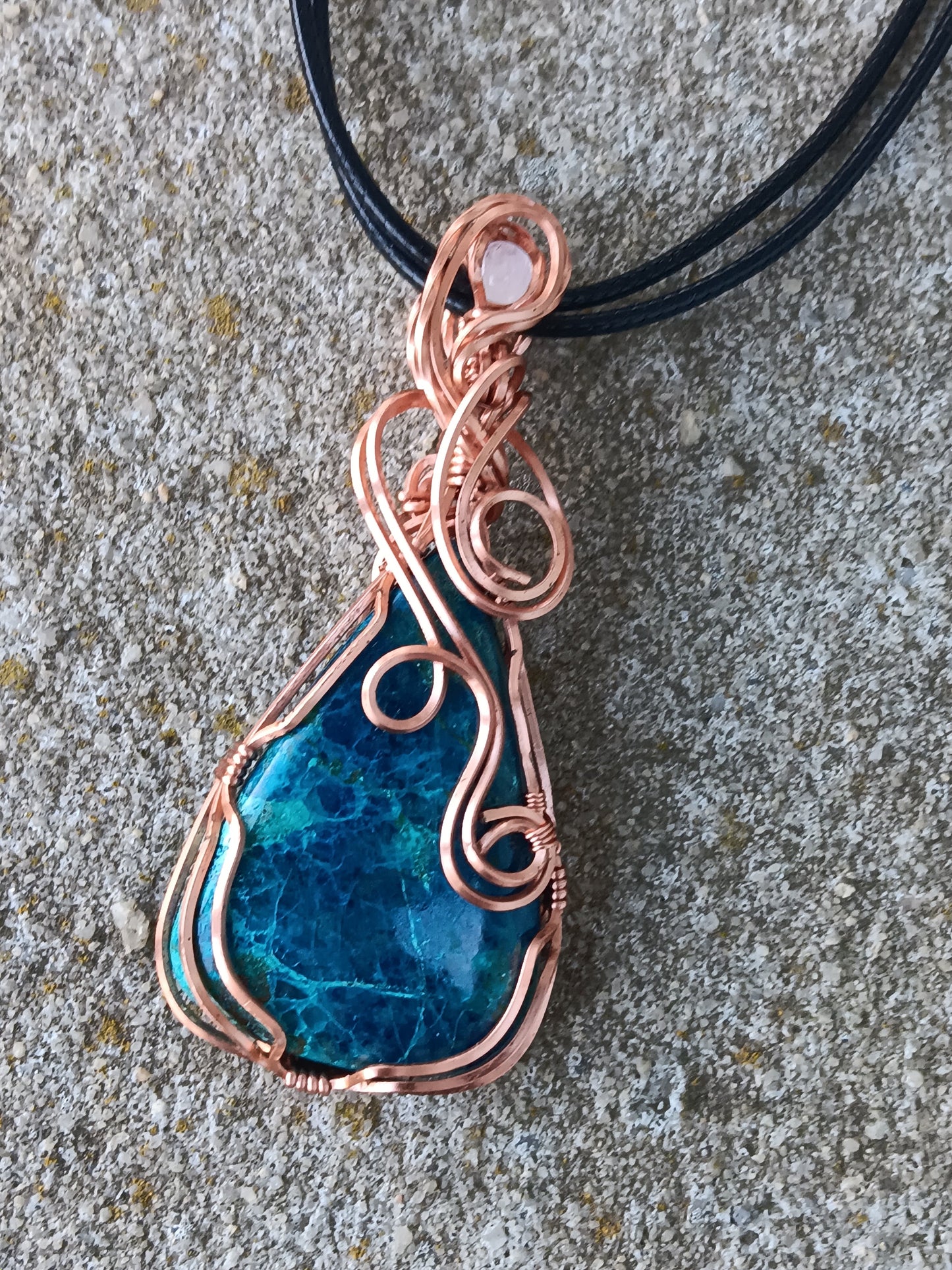 Shattuckite Pendant with Rainbow Moonstone Accent