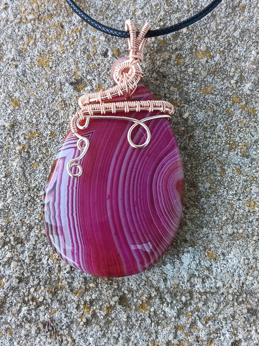 Pink Banded Agate w/ Purple Tigers Eye Rose Gold Pendant