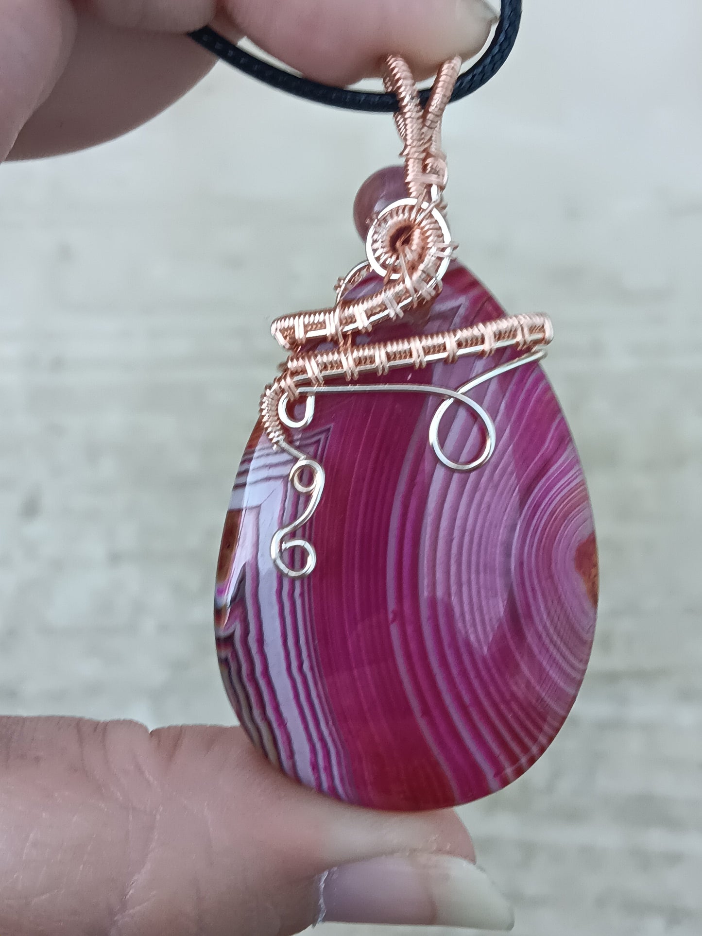 Pink Banded Agate w/ Purple Tigers Eye Rose Gold Pendant