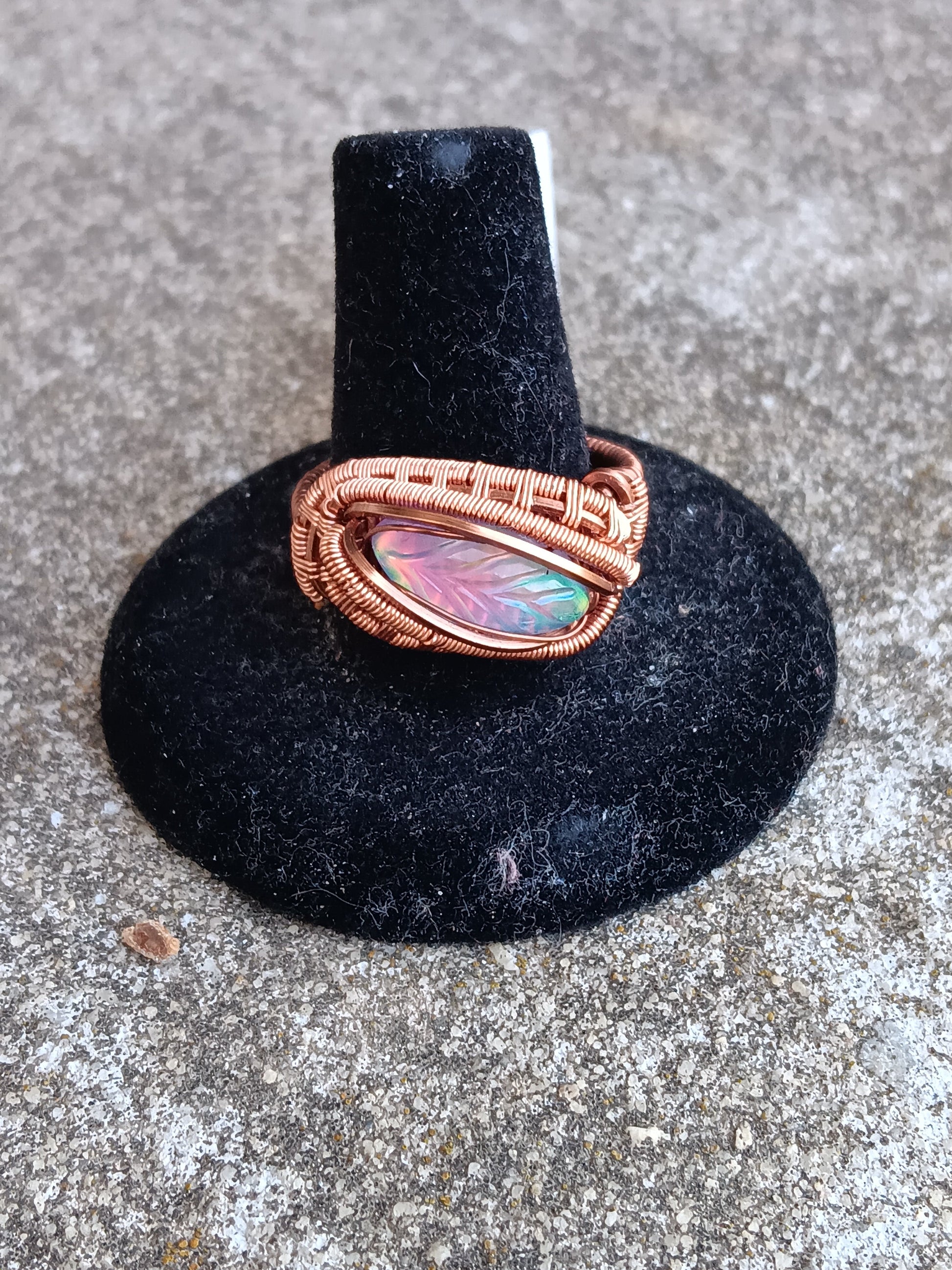 Leaf of Fall, Aurora Opal Copper Ring sz 9.5