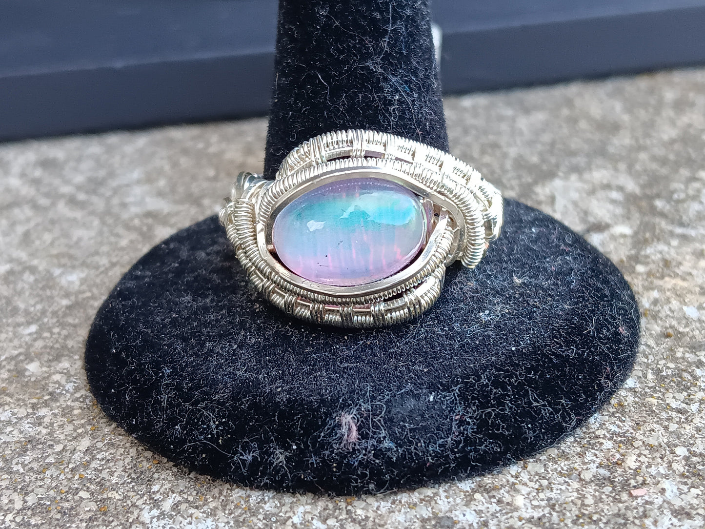 Northern Lights, Aurora Opal Silver ring sz 8