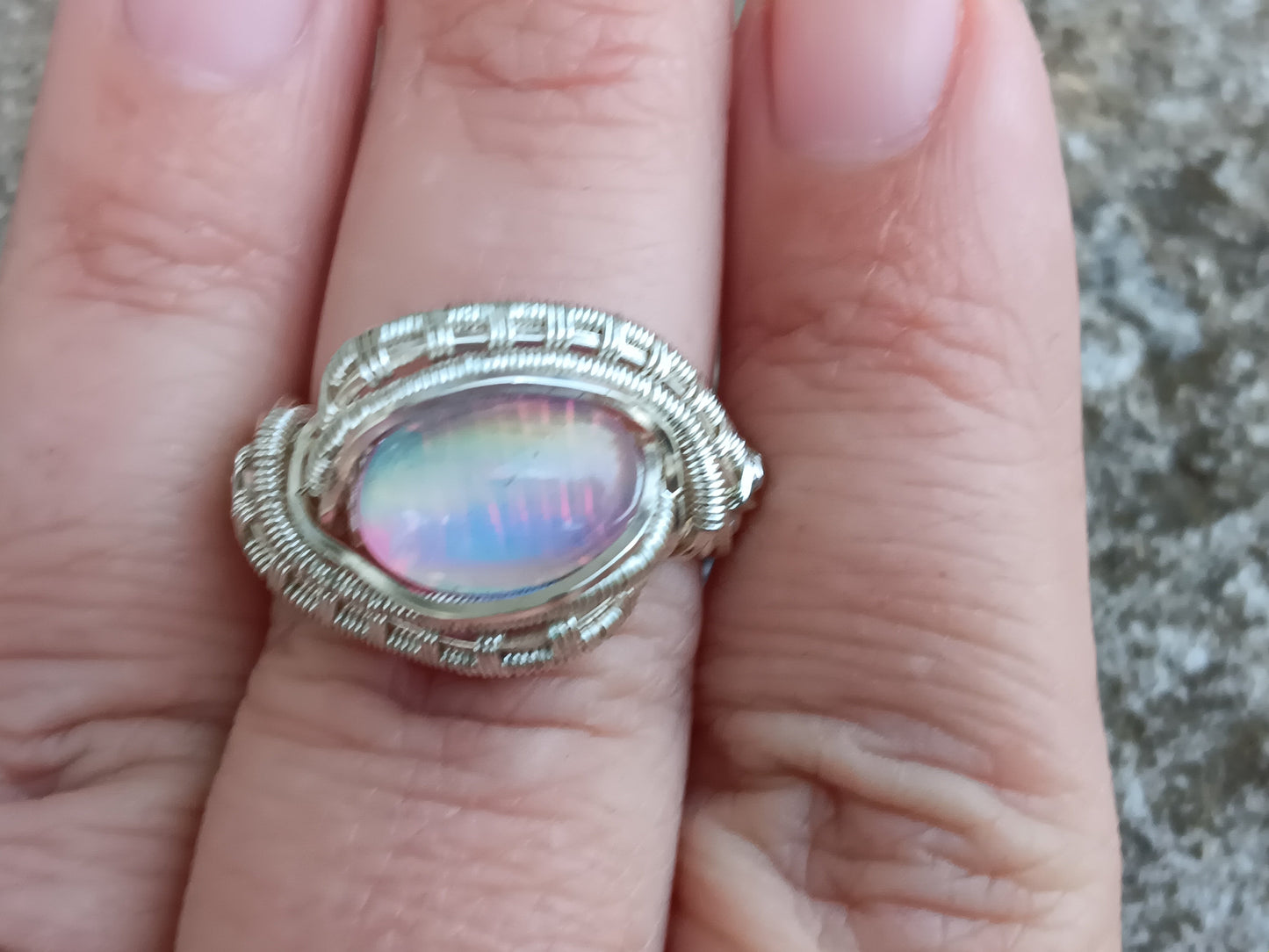 Northern Lights, Aurora Opal Silver ring sz 8