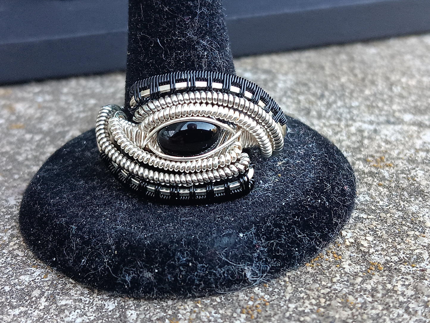 Black Binary, Black Onyx Silver Ring Size 11